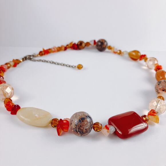 VTG Semi Precious Gemstone Chunky Beaded Fall Autumn Necklace Earth Tone Y2K - Picture 9 of 11